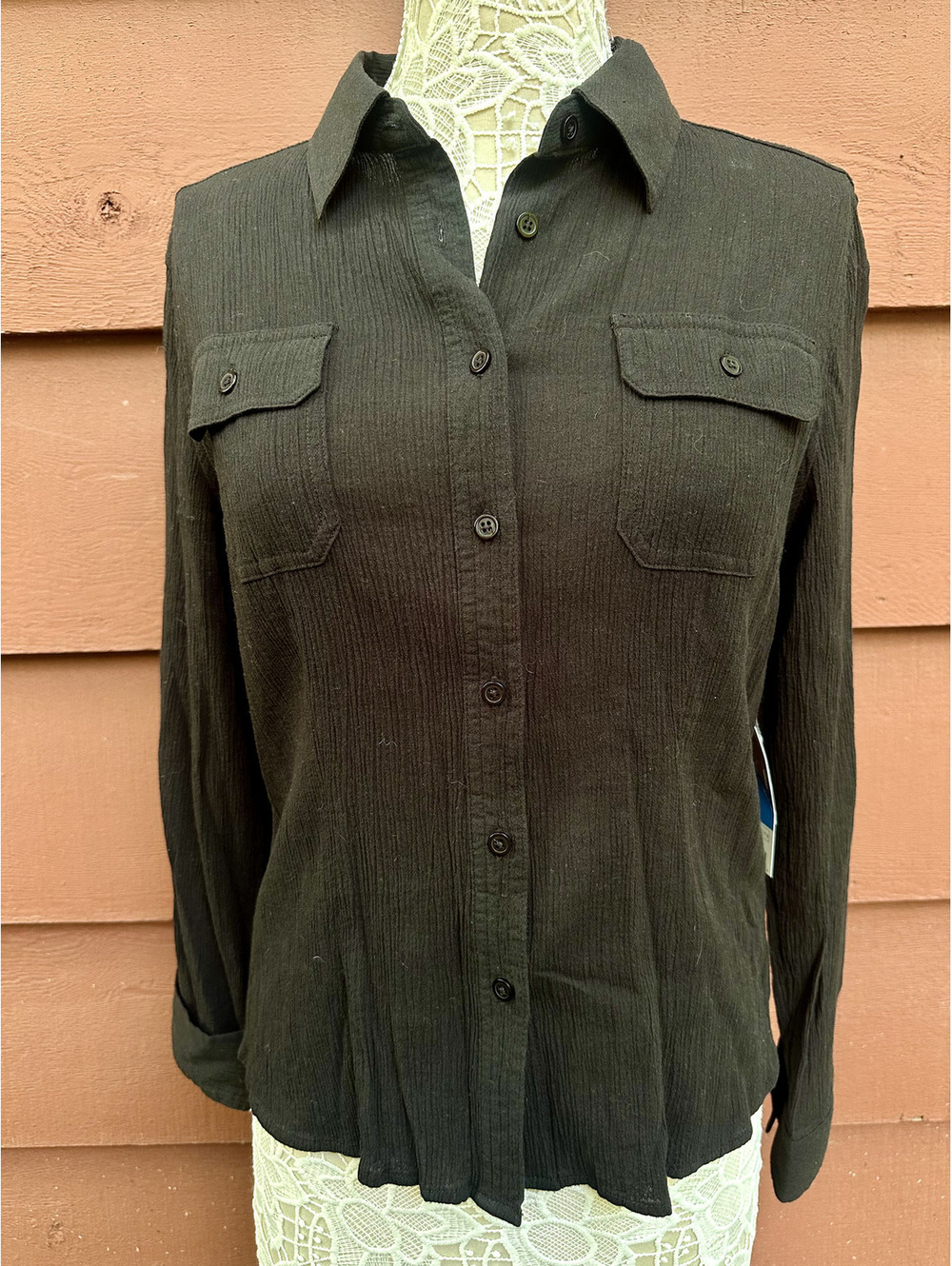 NWT Relativity Utility Long Sleeve Button Up Shirt Black Bohemian Casual
